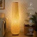 MIXL-Farmhouse Style Bamboo Floor Lamp,Large Wicker Indoor Floor Light,Boho Standing Light Plug in,Modern Minimalist Standing Lamp for Living Room Bedroom
