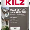 KILZ Self-Priming Masonry, Stucco and Brick Paint, Interior/Exterior, Flat, White, 1 Gallon, 128 Fl Oz