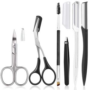 Eyebrow Trimmer Kit, 6 in 1 Eyebrow Scissors, Tweezer, Eyebrow Razor, Shaping Scissors & Brush for Women (Silver)