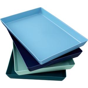 US Acrylic Coastal Plastic Serving Trays (Set of 4) 15 x 10 | Large Unbreakable Reusable Rectangular Party Platters | Serve Appetizers, Fruit, Veggies, & Desserts | BPA-Free & Made in USA