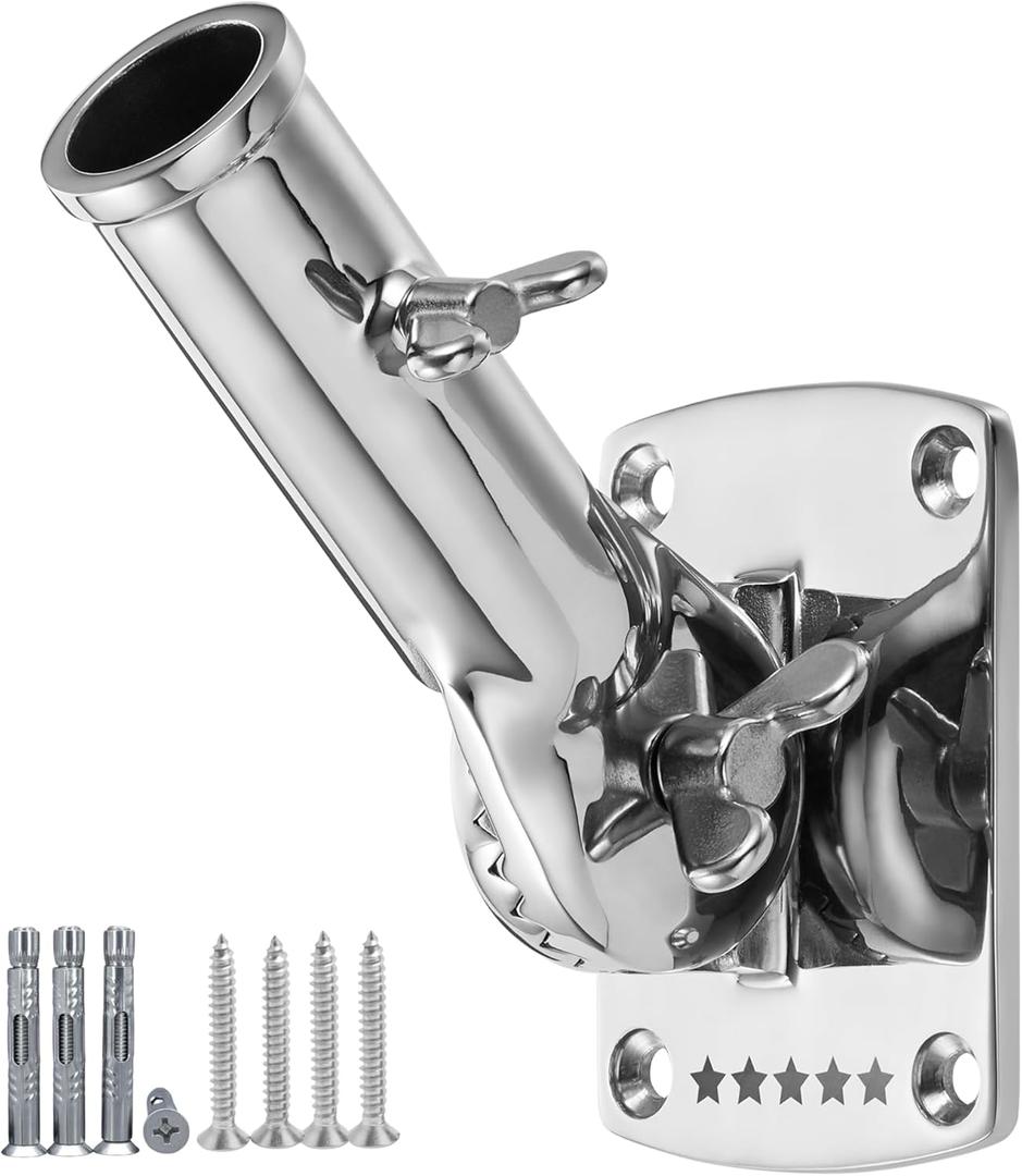 FUNNANS 316 Stainless Steel Heavy Duty Flag Pole Holder, 180 Adjustable Concrete Flag Pole Holder for House Outside, USA Wall Brick Flag Pole Bracket, Outdoor Flag Mount, Mirror Polishing,1 Inch (Silver)