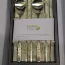 Korean Chopsticks Spoon 2 Set - METAL STAINLESS STEEL Titanium Plating -Printed Hangul Characters (Hangul-Gold)