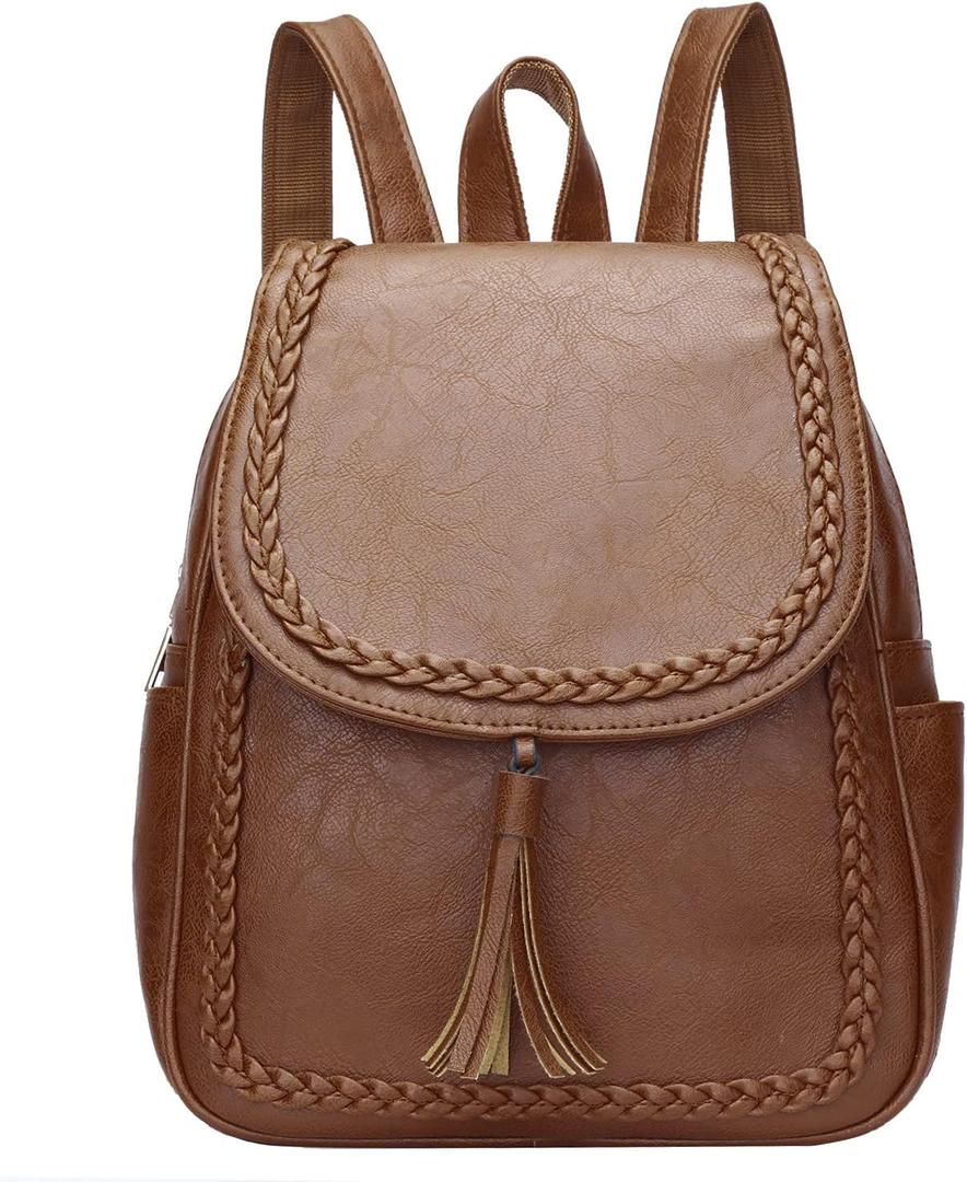 KKXIU Fashion Small Synthetic Leather Backpack Purse For Women and Ladies with Tassel (Medium, Z-brown)