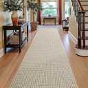 DEXI Hallway Runner Rug 2'x7', Non Slip Rubber Backed Runners Carpet, Ultra Thin Entryway Rugs Indoor for Kitchen Hallway Entrance Bedroom, Beige and White