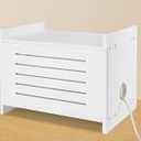 White Router Shelf & Projector Stand - Solid Wood Wall-Mount Storage Box for Modem, Power Strip, WiFi Router, Cable Organizer with Ventilation Easy Assembly
