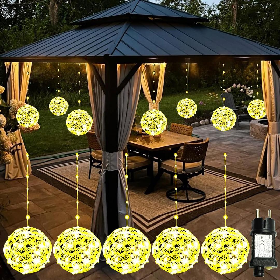 5 Pack 200Led Christmas Ball Lights for Tree Outdoor, 8 Modes 7.87in Globe String Lights Waterproof, Sphere Fairy Lights Outside for Window House Garden Yard Porch Indoor Decorations, Warm White