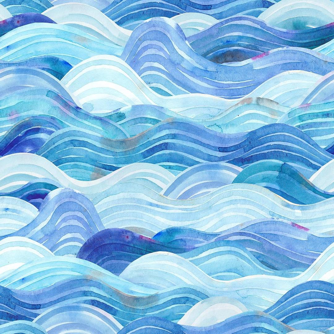 Hand Painted Blue Waves Peel & Stick Wallpaper - Modern Art Wallpaper, Removable, Suitable for Living Room/Bedroom/Bathroom - 17.71 in X 118.1 in