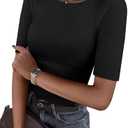 ANRABESS Womens Half Sleeve Crewneck Tops Ribbed Knit Slim Fit Shirts Basic Tee 2025 Spring Summer Dressy Casual T-Shirts, M