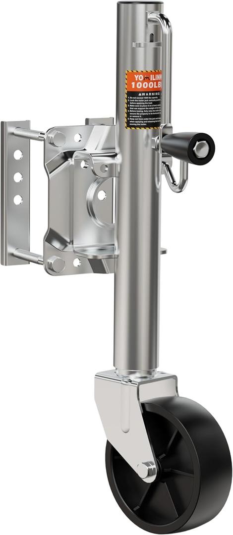 1000 lbs Trailer Jack with Wheel, Heavy Duty Swivel Boat Jack, 12" Lift, Bolt-on Tongue Trailer Jacks for RV Boat Trailers, Silver