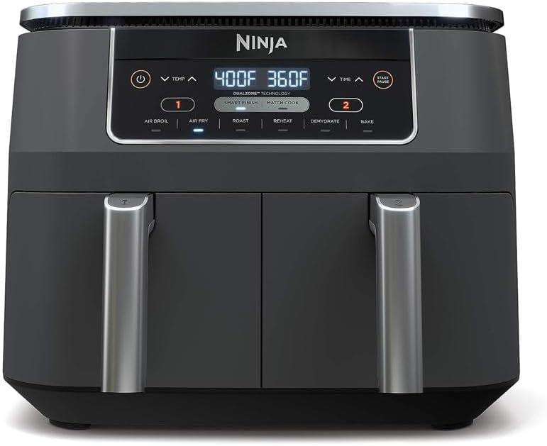 Ninja DZ201 Foodi 8 Quart 6-in-1 DualZone 2-Basket Air Fryer with 2 Independent Frying Baskets, Match Cook & Smart Finish to Roast, Broil, Dehydrate & More for Quick, Easy Meals, Grey Ninja DZ201 Foodi 8 Quart 6-in-1 DualZone 2-Basket Air Fryer with 2 Independent Frying Baskets, Match Cook & Smart Finish to Roast, Broil, Dehydrate & More for Quick, Easy Meals, Grey