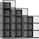 SEE SPRING Large 12 Pack New Stackable Shoe Storage Box, Clear Plastic Stackable Shoe Organizer for Closet, Space Saving Foldable Shoe Rack Sneaker Container Holder (Black)