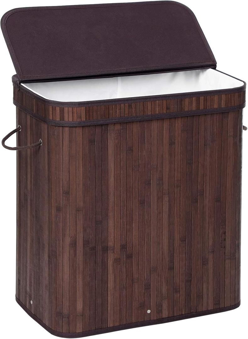 SONGMICS Laundry Hamper with Lid, Bamboo Launry Basket with Handles, Foldable Storage Basket for Laundry Room, Bedroom, 100L, Brown ULCB063K02