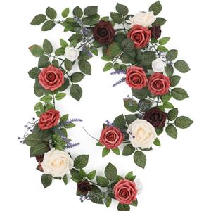5FT Artificial Rose Flower Burgundy Fake Floral Garland for Wedding Ceremony Backdrop Arch Flowers Table Centerpieces Decorations (Burgundy & Ivory Cream)