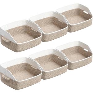 6 Pack Closet Storage Baskets for Organizing, Trapezoid Woven Baskets with Handles for Closets, Perfect for Toys, Clothes, Blankets, Cotton Rope Bins for Clothing Storage, 17.72''Lx14.17''Wx13.39''H