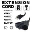 EP 6 Ft Outdoor Extension Cord with 3 Electrical Power Outlets - 16/3 SJTW Black Cable with 3 Prong Grounded Plug for Safety Great for Christmas Lights, Garden and Major Appliances