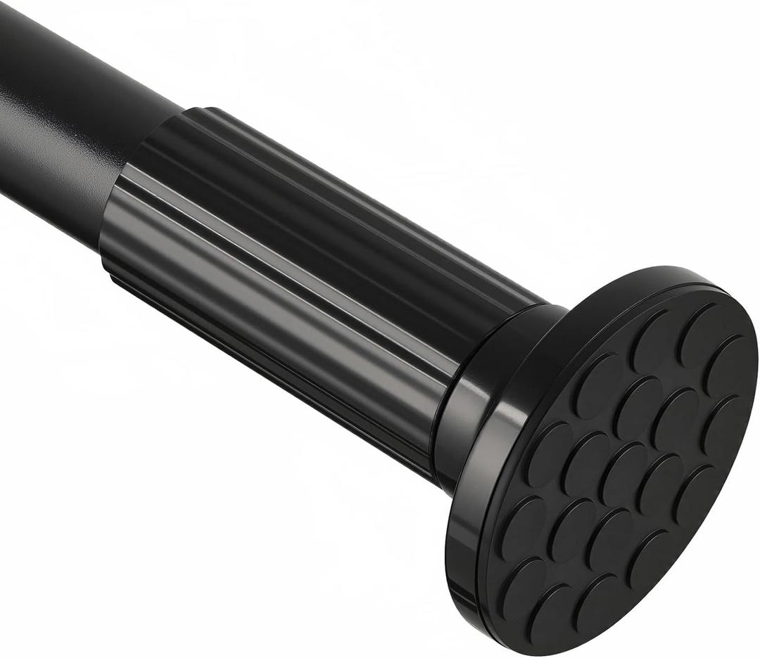 Tension Curtain Rod 51-128 Inch (4.25-10.5Ft), ZOCONE Shower Curtain Rod No Drilling for Bathroom, Outdoor Curtain Rods for Patio, Heavy Duty Long Curtain Rods for Window Room Divider Closet Rod Black