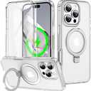 for iPhone 16 Pro Max Full Body Shockproof Case with Magnetic Invisible Stand [Compatible with MagSafe] Built-in Screen Protector Military Drop ProtectionTranslucent Phone Cover -White
