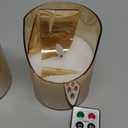 Eywamage Gold Glass Flameless Pillar Candles with Remote, Flickering Christmas LED Candles Battery Operated Set of 3