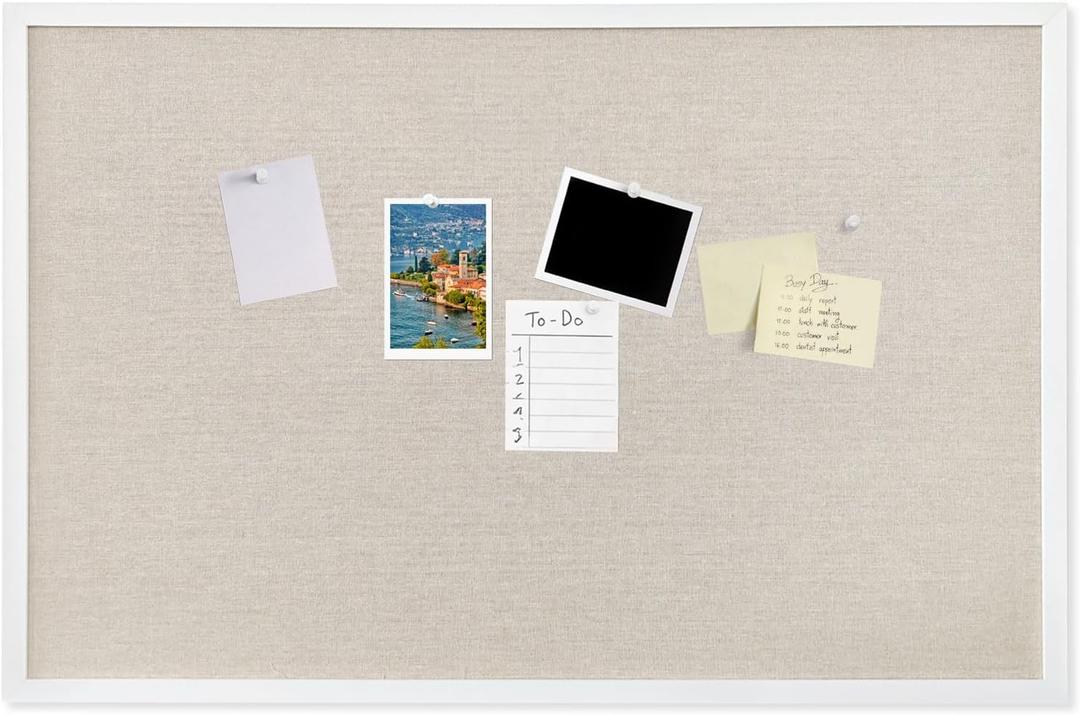 Linen Bulletin Board 24x36 Inch, Decorative Cork Board for Wall, White Wood Frame Pin Board for Vision Board, Memo, Photos & Office Home Wall Decor, 35.4" x 23.6"