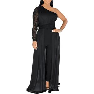 chicyes Women's One Piece Jumpsuits Dressy Sexy Long Sleeve Bodycon Rompers Plus Size Formal Sleeveless Outfits 2025 (3X-Large, 1-black)
