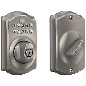 Schlage BE365 V CAM 619 Camelot Keypad Deadbolt, Electronic Keyless Entry Lock, Satin Nickel