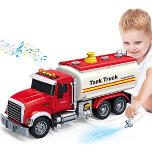 SpringFlower Toy Truck, Boy Toy for 3 4 5 6 Year Old Boys, Oil Tanker Truck Toy with Sound Light and Water Spray Function, Christmas Birthday Gifts for Boys & Girls
