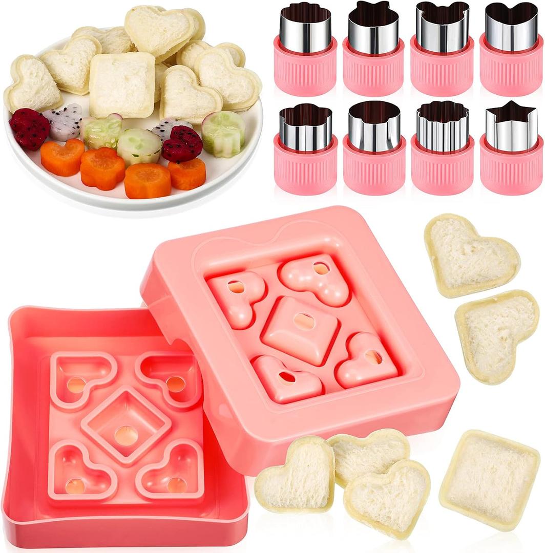 9 Pieces Mini Sandwich Cutter Set Decruster DIY Pocket with Sandwich Vegetable and Fruit Cutters Shapes and Sealer Bread Crust Bento Box Accessories for Kids