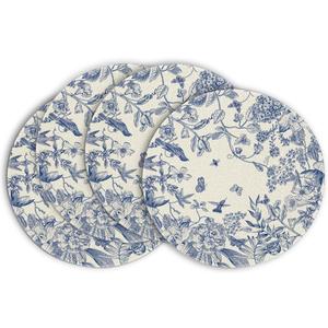 Artoid Mode Watercolor Flowers Branches Chinoiserie Spring Placemats Set of 4, 14 Inch Round Table Mats for Dining Decoration (Blue)