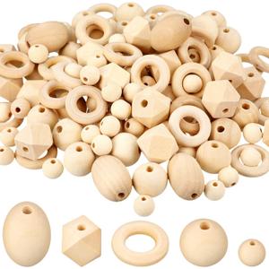 200 Pcs Natural Wood Beads Bulk 4 Styles Round Wood Hexagon Polygon Wooden Bird Spacer Unfinished Geometric Beads for DIY Crafts Garland Jewelry (20 mm, 12 mm, 25 mm, 20 mm, 18 mm)