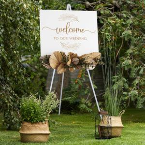 NianFeng Wooden Easel Stand for Sign, Easel Display Stand Floor for Wedding Sign with Adjustable Tray, 63-Inch, Tripod A-Frame Poster Light Duty, Welcome, Art Show & Baby Shower (White) S