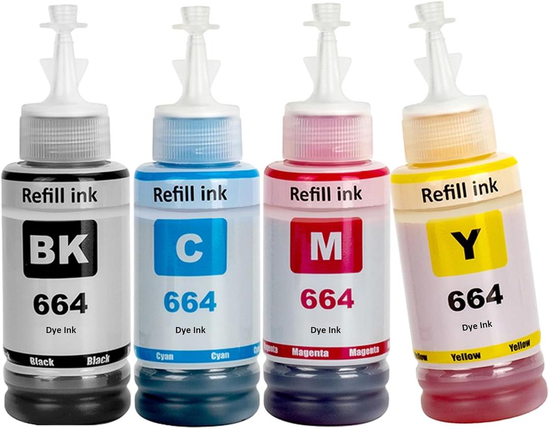 SHUOLEI 664 T664 Ink Compatible T664 Refill Ink Bottles Work with ET-2650 ET-2500 ET-2550 ET-2600 ET-4500 ET-14000 L100 L110 L120 L200 L210 L300 L350 L355 L550 L555 Printer(4-Pack)