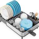 Dish Drying Rack, 304 Stainless Steel Dish Drainer with Removable Utensil Holder & Drain Board, Rustproof Space-Saving Dish Rack for Kitchen Countertop, Grey (Gray)