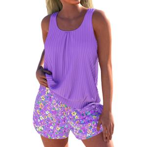 ROSEWE Modest Tankini Swimsuits for Women, Two Piece Athletic Women's Bathing Suits Blouson Tank Tops with Board Shorts, XL