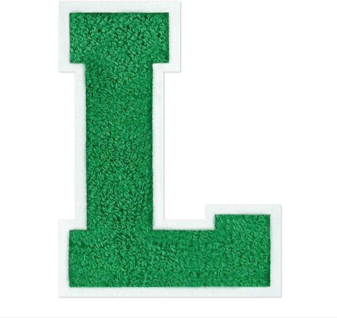 2 x 6-1/2" Varsity Letter Patches Green Iron On Letters Letterman Jacket Patches Chenille Large Iron On Letters for Clothing Jacket/Hoodie/Varsity L