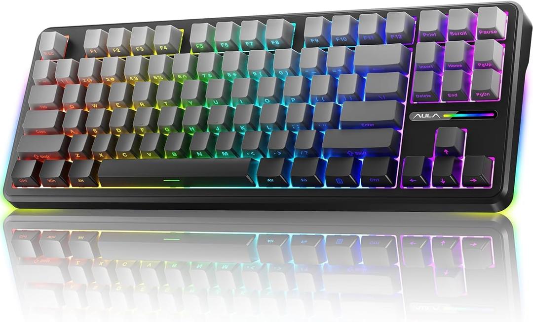 AULA F87 Pro Keyboard, Tri-Mode Bluetooth/2.4GHz/USB-C Gasket Hot Swappable Custom Mechanical Keyboard, Pre-lubed Reaper Switch, Side Printed PBT Keycaps 75% TKL Wireless RGB Backlit Gaming Keyboard