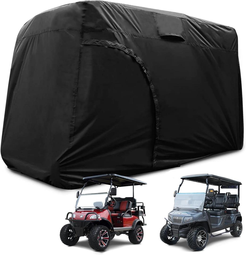 Golf Cart Cover 2/4/6 Passenger, All-Weather Protection Golf Cart Rain Covers, UV Resistant with Windproof Buckle Golf Cart Accessories (Fits for Club Car, for EZGO, for Yamaha)