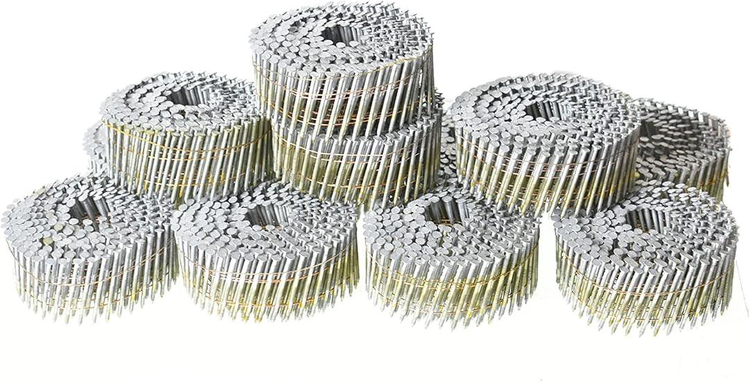 1-3/4Inch x 0.092Inch Collated Wire Coil Siding Nails, 15-Degree Full Round-Head, Ring Shank, Hot-Dipped Galvanized, 3600 Count