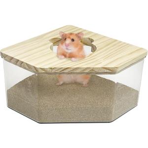 kathson Hamster Sand Bath Box Transparent Acrylic Small Animals Shower Bathtub Syrian Hamster Digging Sand Container Cage Accessories for Lemmings Gerbil Mice (Small Pentagon)