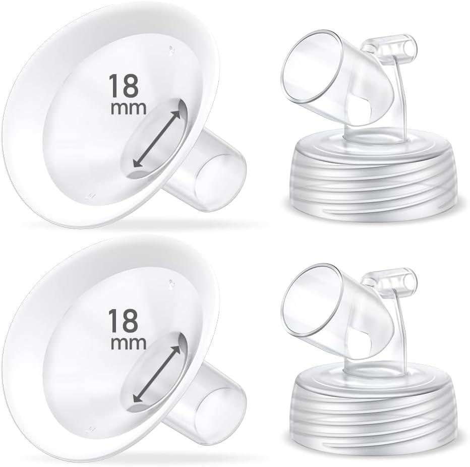 2 Packs 18mm Flange Set, Updated Oval Soft Rim Shield and Wide Mouth Base Connector Pump Parts for Spectra S2 Spectra S1 9 Plus Breastpumps Accessories, 106 Degree Wider Opening Angel