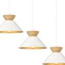 ELYONA 3 Pack Modern Pendant Light Fixtures Solid Wood Ceiling Hanging Lamp Matte White Metal & Gold Inner Finish Nordic Pendant Light for Farmhouse Kitchen Island Dining Room Bedroom Living Room