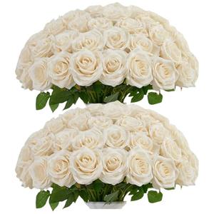 IUKnot Ivory Roses Artificial Flowers Bulk,Fake Roses Silk Flower with Stems Realistic Flowers for Wedding Centerpiece Home Party Decor