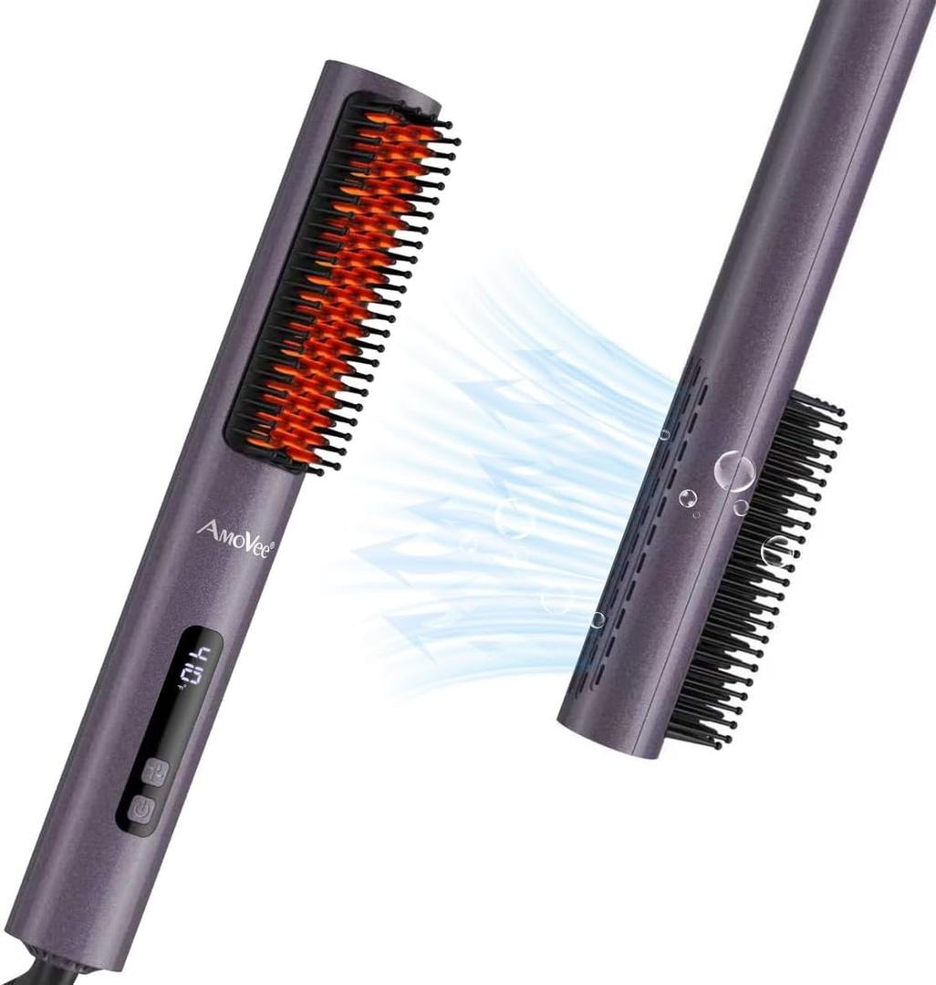 Straightening Brush,Hair Straightener Brush for Women with Negative Ions Cool Air 30S Fast Heating Dual Voltage Flat Iron for Thick Curly Hair