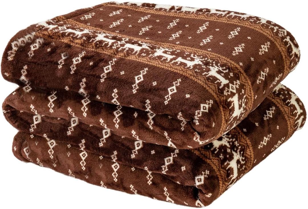 Tefici Electric Heated Blanket Throw, Fast Heating Technology,Soft Flannel Heating Blanket with 3 Heat Levels & 4 Hours Auto Off,Home Office Use,Birthday, 50" x 60"Moose Pattern