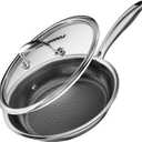 FogDream Non-Stick Frying Pans, 12 Inch Stainless Steel Skillet with Tempered Glass Lid Tri-Ply Stainless Steel for All Cooktops, Dishwasher & Oven-Safe Cooking Pan, Stay-Cool Handle, Silver