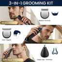Ufree 3-in-1 Beard Trimmer for Men, Gifts for Men, IPX6 Waterproof Men's Electric Razor Shaver, Hair Mustache Trimmer Professional Clippers, Type-C Body Grooming Kit, Birthday Gifts for Him