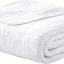 Yoofoss Muslin Blanket 100% Organic Cotton Throw Large 50" x 60" for Bed Couch Summer Gauze Blanket for Adults Lightweight and Breathable White