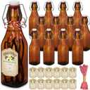 Uiifan 12 Pcs 8 oz Swing Top brown Square Glass Bottles for Vanilla Extract with Caps and Cotton Twines Label Flip Top Glass Bottle for Home Vanilla Brew Oil Beer Tea Supply