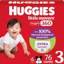 Huggies Size 3 Baby Diapers, Little Movers HuggFit 360 Baby Diapers with 360 Waistband, Size 3 (16-28 lbs), 76 Count, Packaging May Vary