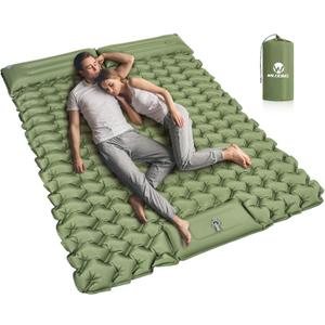 Double Sleeping Pad for Camping  4 Thick Inflatable Camping Mattress 2 Person, Built-in Foot Pump & Pillow, Ultralight Self-Inflating Camping Mat for Tent, Hiking, Backpacking, Traveling (Olive Green Double)