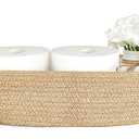 Mkono Small Storage Basket for Toilet Tank Top Boho Bathroom Decor Woven Rope Toilet Paper Tray Organizer for Shelf Bedroom Living Room, Jute, 1 Pack, 13" L x 6" W
